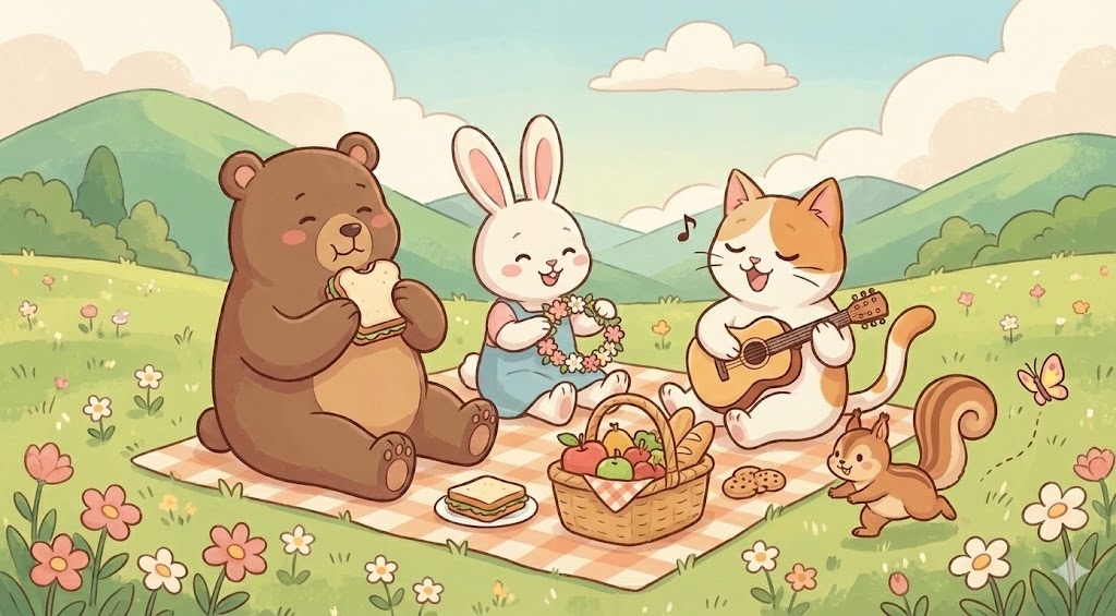 動物たちが森で楽しく交流する、真心マッチの婚活相談掲示板のトップイラスト（AI生成イメージ）