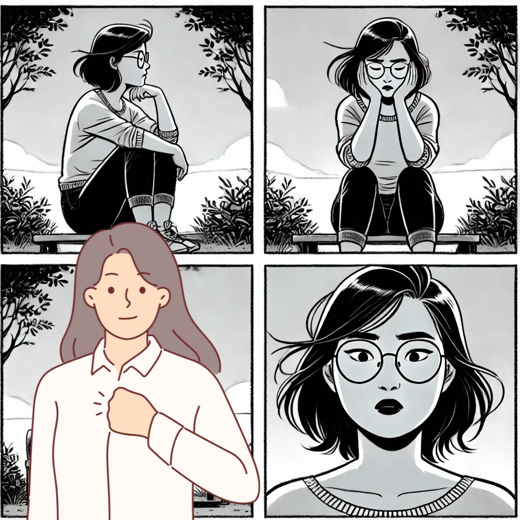自分の過去と向き合い元気になった女性の4コマ漫画