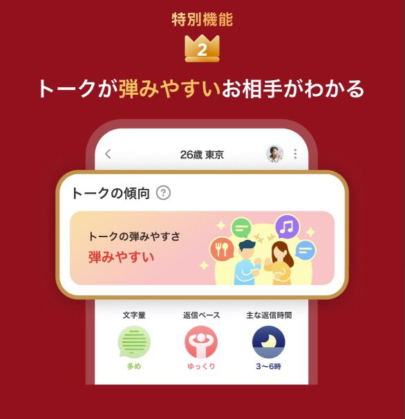 with 新機能「トークの弾みやすさ機能」を説明している図解