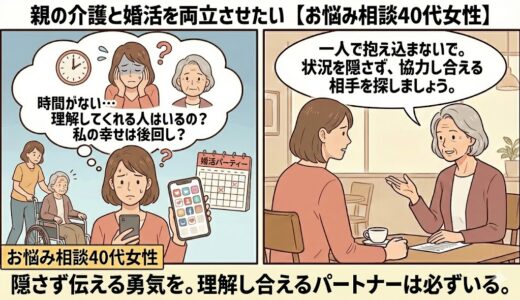 親の介護と婚活を両立させたい【お悩み相談40代女性】