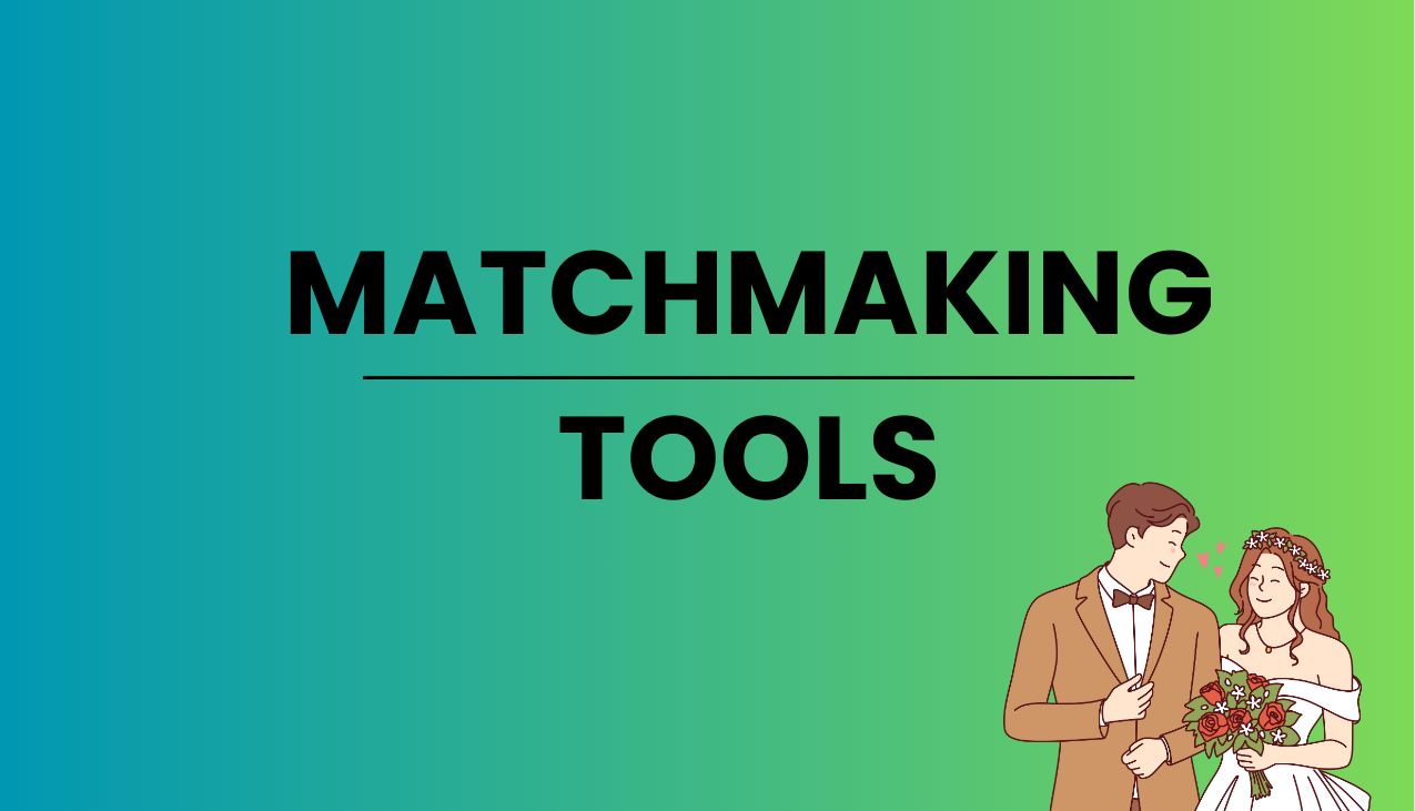 「MATCHMAKINGTOOLS」婚活をもっと楽にする無料ツール集を紹介する男女のイラスト