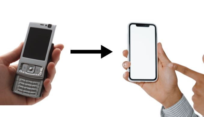 ガラケーからスマートフォンへと移行する様子を示したイメージ