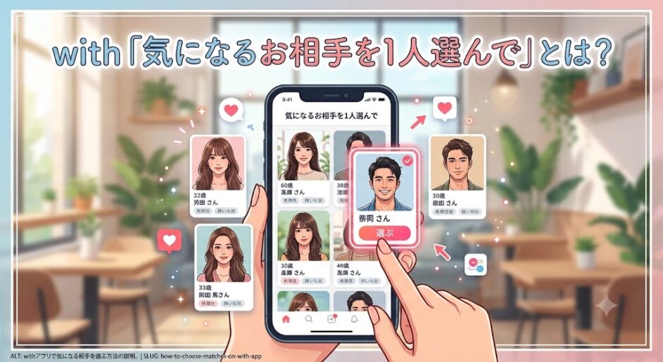 withアプリで気になる相手を選ぶ方法の説明（AI生成イメージ）