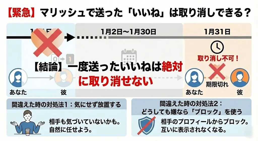 マリッシュで送った「いいね」は取り消しできるのかを解説した図解