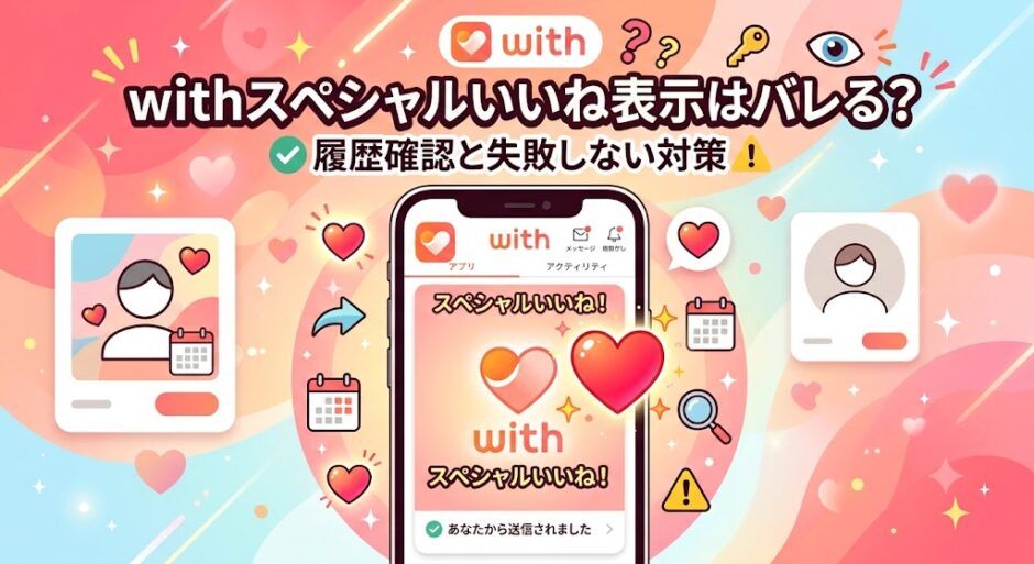 マッチングアプリ「with」のスペシャルいいね機能に関する疑問を解決する、可愛らしいイラストのアイキャッチ画像（AI生成イメージ）