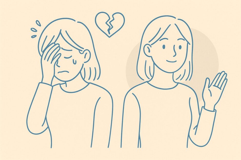 婚活で落ち込む女性が再出発を決意する静かな線画イラスト