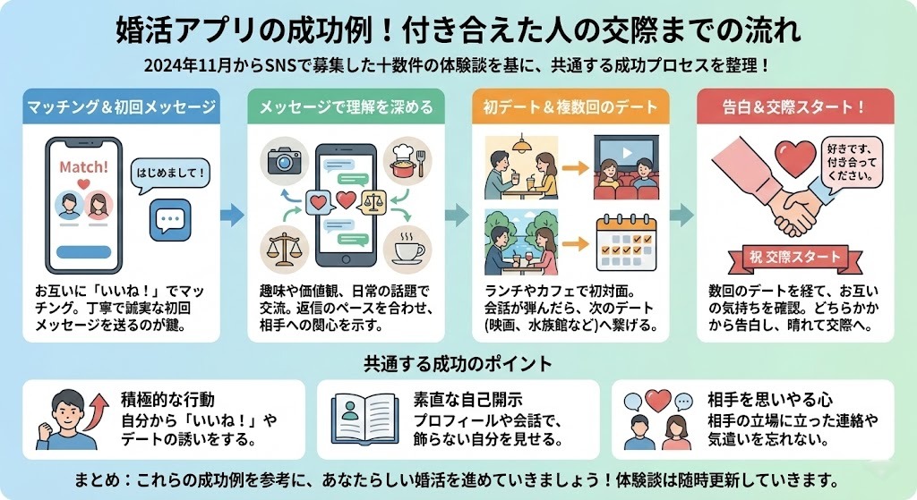婚活アプリの成功例について説明をした図解