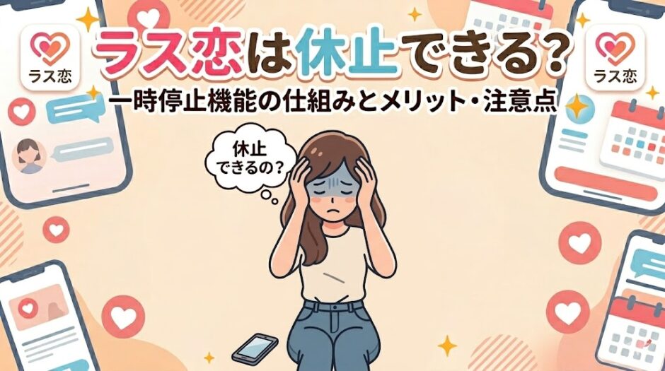 マッチングアプリ『ラス恋』の一時停止機能（休止）について解説する記事のアイキャッチ画像（AI生成イメージ）