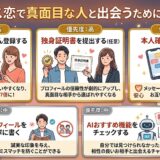 マッチングアプリ「ラス恋（ラスト・ラブ）」に関するインフォグラフィック形式のアイキャッチ画像（AI生成イメージ）