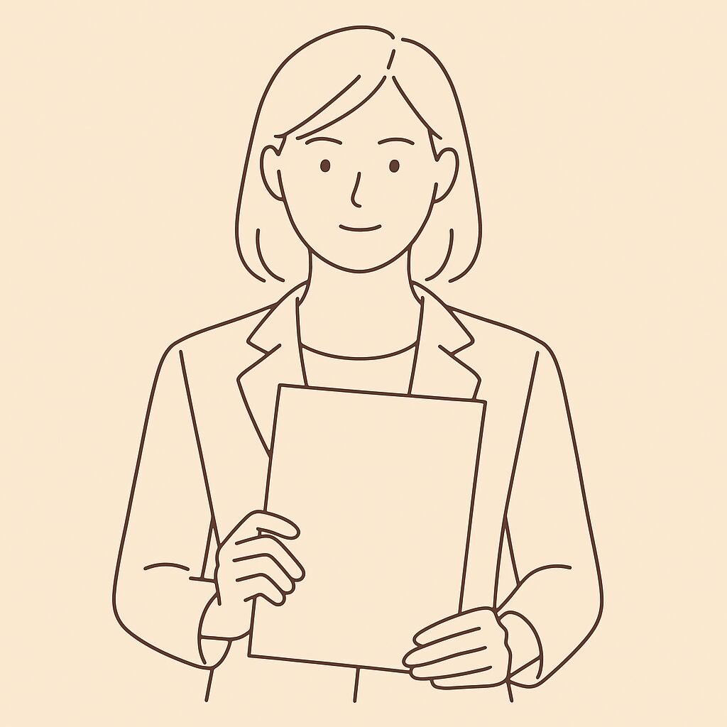 婚前誓約書を両手で持つ若い女性の線画イラスト