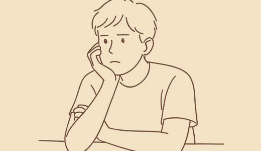 婚活中に不安そうに考え込む若い男性の線画イラスト