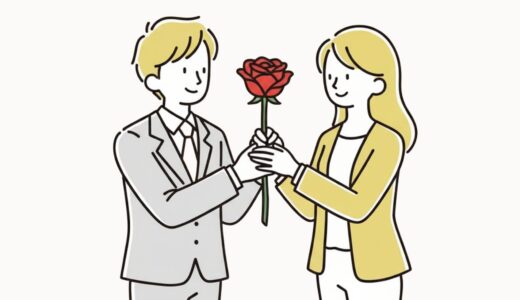 一輪のバラを手にする男女のイラスト