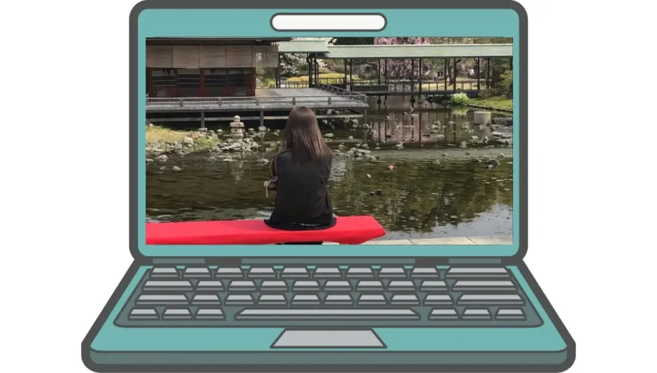 真心マッチ編集部「タナカマミ」が岡山後楽園で日本庭園を眺める後ろ姿のプロフィール写真（実写）