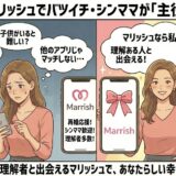 バツイチやシンママであることを理由に婚活に不安を感じる女性が、再婚理解者の多いマリッシュで「自分が主役になれる」と自信を持ち、前向きに活動する様子を描いたイラスト（AI生成イメージ）