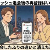 マリッシュ退会後の再登録タイミングと、退会したふりの見分け方を解説するアイキャッチ画像（AI生成イメージ）