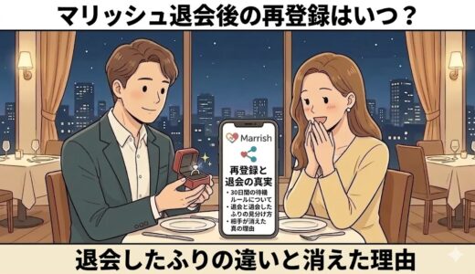 マリッシュ退会後の再登録タイミングと、退会したふりの見分け方を解説するアイキャッチ画像（AI生成イメージ）