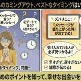 マッチングアプリでバツイチ子持ちをカミングアウトするベストなタイミング（メッセージが盛り上がった時）を解説する、漫画風アイキャッチ画像。（AI生成イメージ）