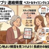 マッチングアプリの適切な連絡頻度とコツを解説しているイラスト（AI生成イメージ）