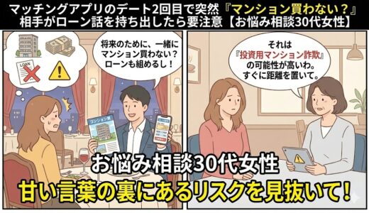 マッチングアプリのデート2回目で突然「マンション買わない？」相手がローン話を持ち出したら要注意【お悩み相談30代女性】