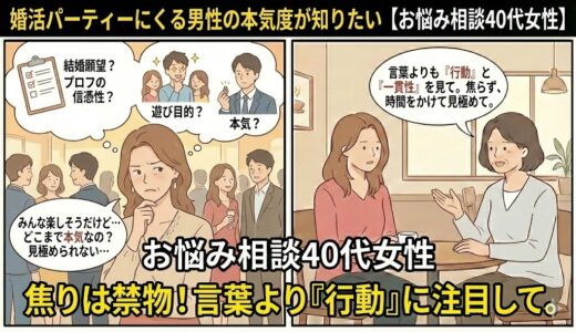婚活パーティーにくる男性の本気度が知りたい【お悩み相談40代女性】
