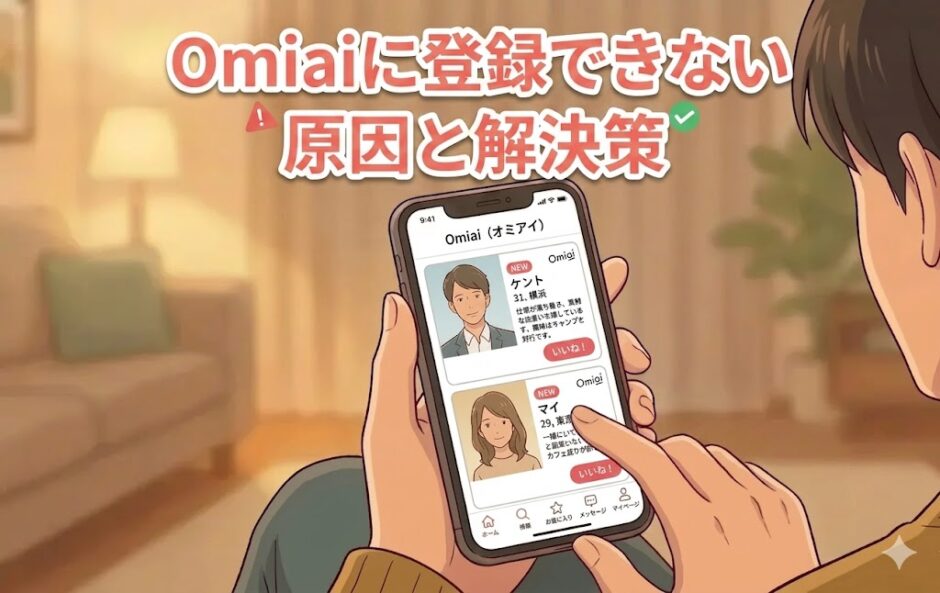 「Omiaiに登録できない原因と解決策」のアイキャッチ画像（AI生成イメージ）
