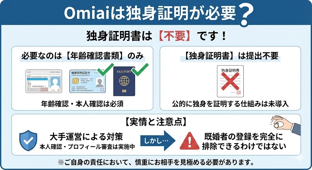 Omiaiは独身証明が不要の図解