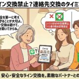 Omiai（オミアイ）で連絡先交換の適切なタイミングを解説するイラスト（AI生成イメージ）
