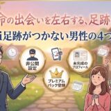 Omiaiで男性が足跡を残さない4つの理由を解説するブログアイキャッチイラスト（AI生成イメージ）