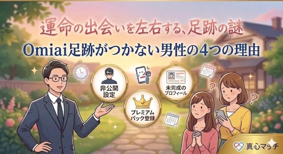 Omiaiで男性が足跡を残さない4つの理由を解説するブログアイキャッチイラスト（AI生成イメージ）