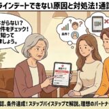 Omiaiでオンラインデートができない原因と対処法を説明しているイラスト（AI生成イメージ）