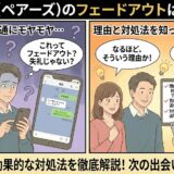ペアーズで突然連絡が途絶えて悩む男女と、その理由や対処法を知って前向きになる様子のイラスト（AI生成イメージ）
