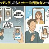 ペアーズでマッチングしてもメッセージが続かない原因と対策のイラスト（AI生成イメージ）