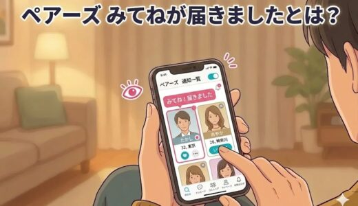 ペアーズの「みてね！」通知やブロックについて悩んでいる男性のイラスト（AI生成イメージ）
