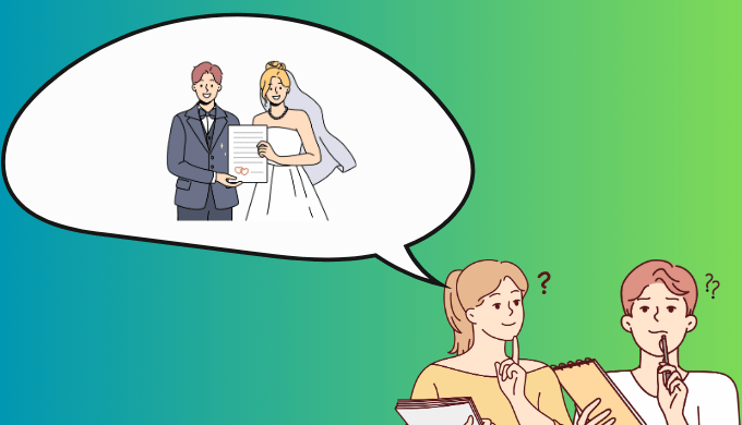 婚活アプリのプロフィール文章を考える男女のイラスト