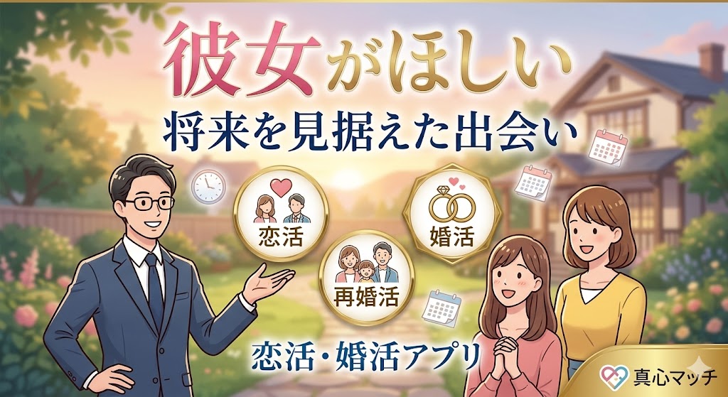 真剣な出会いを探す人向けの恋活・婚活アプリ紹介イラスト(AI生成イメージ)