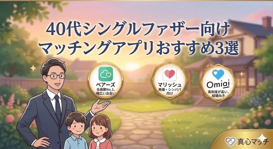 40代シングルファザー向けおすすめマッチングアプリ3選のアイキャッチ画像（AI生成イメージ）
