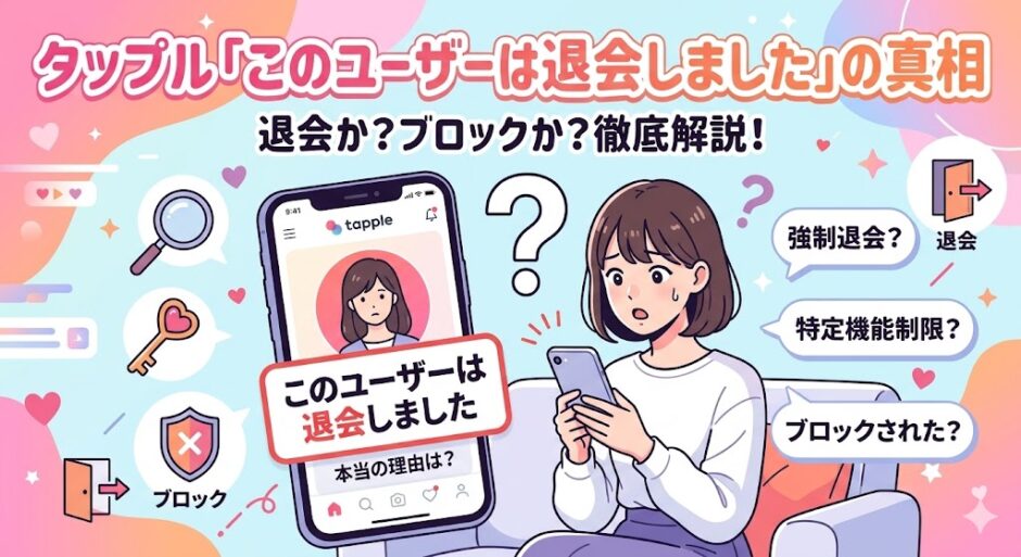 タップルで「このユーザーは退会しました」と表示される真相（ブロックとの違い）を解説したアイキャッチ画像（AI生成イメージ）