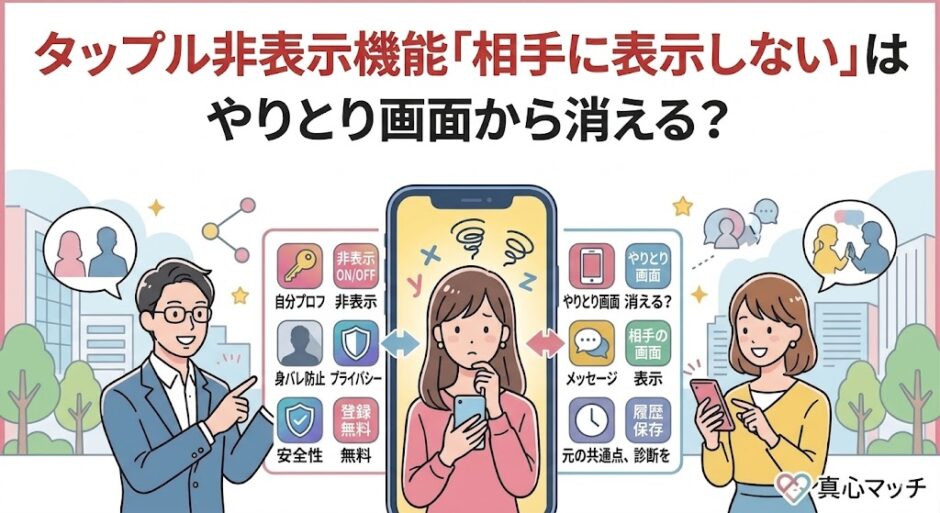 タップル非表示機能「相手に表示しない」はやりとり画面から消える？のアイキャッチ画像（AI生成イメージ）