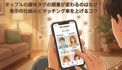 タップルの趣味タグの仕組みとマッチング率アップのコツを解説するアイキャッチ画像（AI生成イメージ）