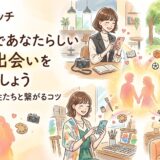 真心マッチのロゴと「タップルであなたらしい素敵な出会いを見つけましょう」「個性豊かな女性たちと繋がるコツ」の文字。読書、スポーツ、アート、ペットなどそれぞれの趣味を楽しむ笑顔の女性たちが、スマートフォンを通じて素敵な出会い（手をつなぐ男女のシルエット）に繋がっていく温かみのあるイラスト（AI生成イメージ）