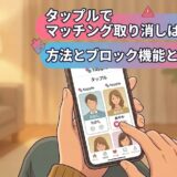 タップルのマッチング取り消しについて調べている男性のイラスト（AI生成イメージ）