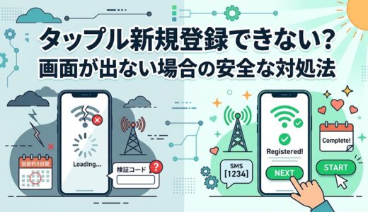 タップル新規登録トラブルと安全な対処法の比較図（AI生成イメージ）