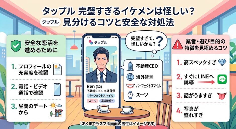 タップルで完璧すぎるイケメンを見分けるコツと安全な対処法（AI生成イメージ）