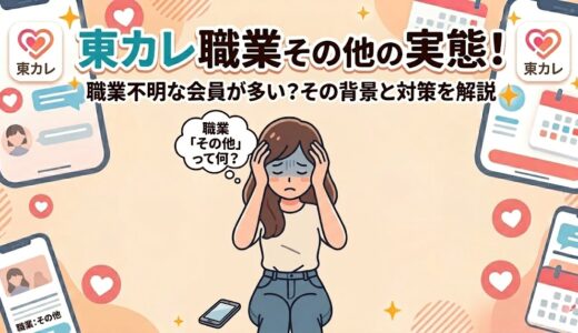 東カレデートで「職業：その他」が多い理由と実態を解説。悩む女性のイラスト（AI生成イメージ）