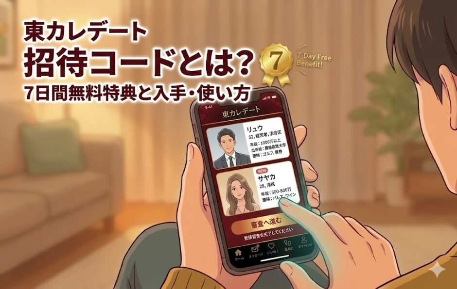 東カレデートの招待コードの入手方法や7日間無料特典の使い方を解説する記事のアイキャッチ画像（AI生成イメージ）