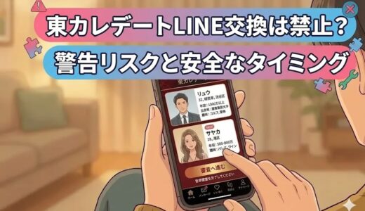 東カレデートでLINE交換は禁止か、警告リスクと安全なタイミングを解説するアイキャッチ画像（AI生成イメージ）