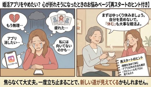 婚活アプリをやめたい？心が折れそうになったときのお悩みページ【再スタートのヒント付き】