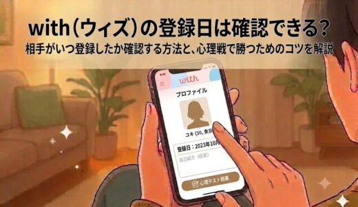 「with」マッチングアプリを見る男性のイラスト（AI生成イメージ）
