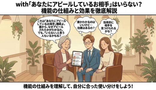 マッチングアプリ「with」の「あなたにアピールしているお相手」機能の仕組みと効果を解説しているイラスト（AI生成イメージ）