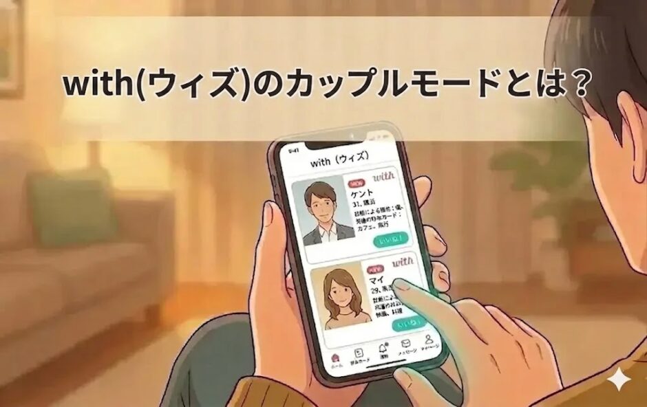 withのカップルモードについてスマホで調べる男性（AI生成イメージ）